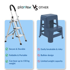 Plantex Surestep 3 Step Aluminum Ladder for Home Use/Wide Anti-Slip Steps/Foldable Ladder with Anti Skid PVC Shoes, 3 Steps Kitchen Stool (Anodize-Silver)