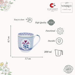 Magique by The Wishing Chair x ClayCraft : Bouquet Tulip Garden Coffee Mugs Set of 6 – 250 ml Fine Ceramic Tea Cups | Lightweight Floral Bone China Mugs | Microwave & Dishwasher Safe | Daily Use