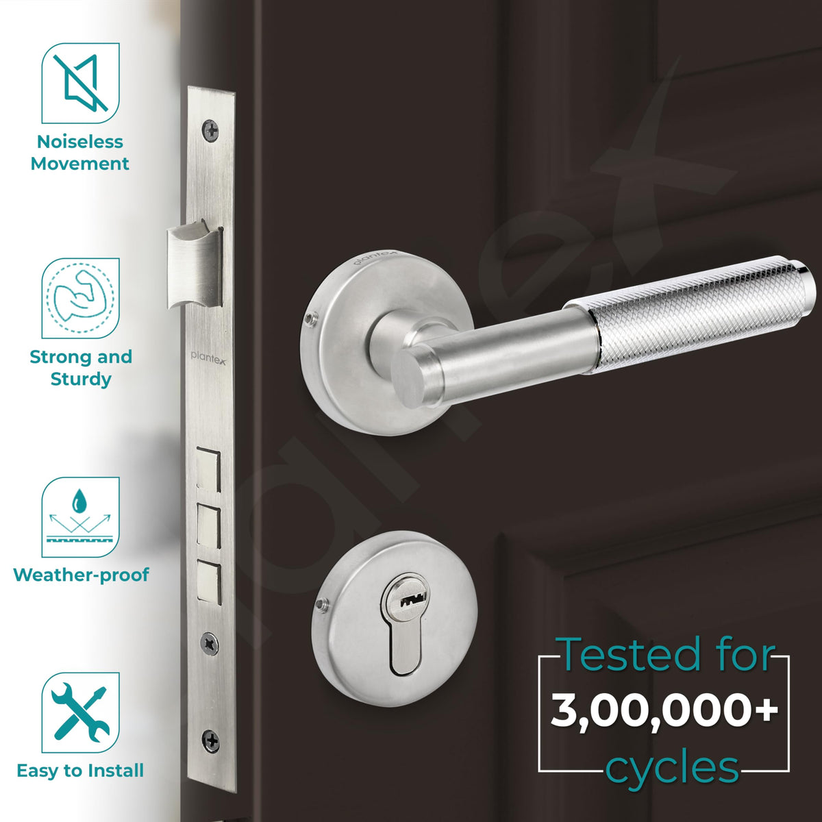 Plantex Main Door Lock/Stainless Steel Mortise Door Lock for Bedroom/Home/Office/Hotel/Mortise Locks with 3 Keys - (Satin)-2