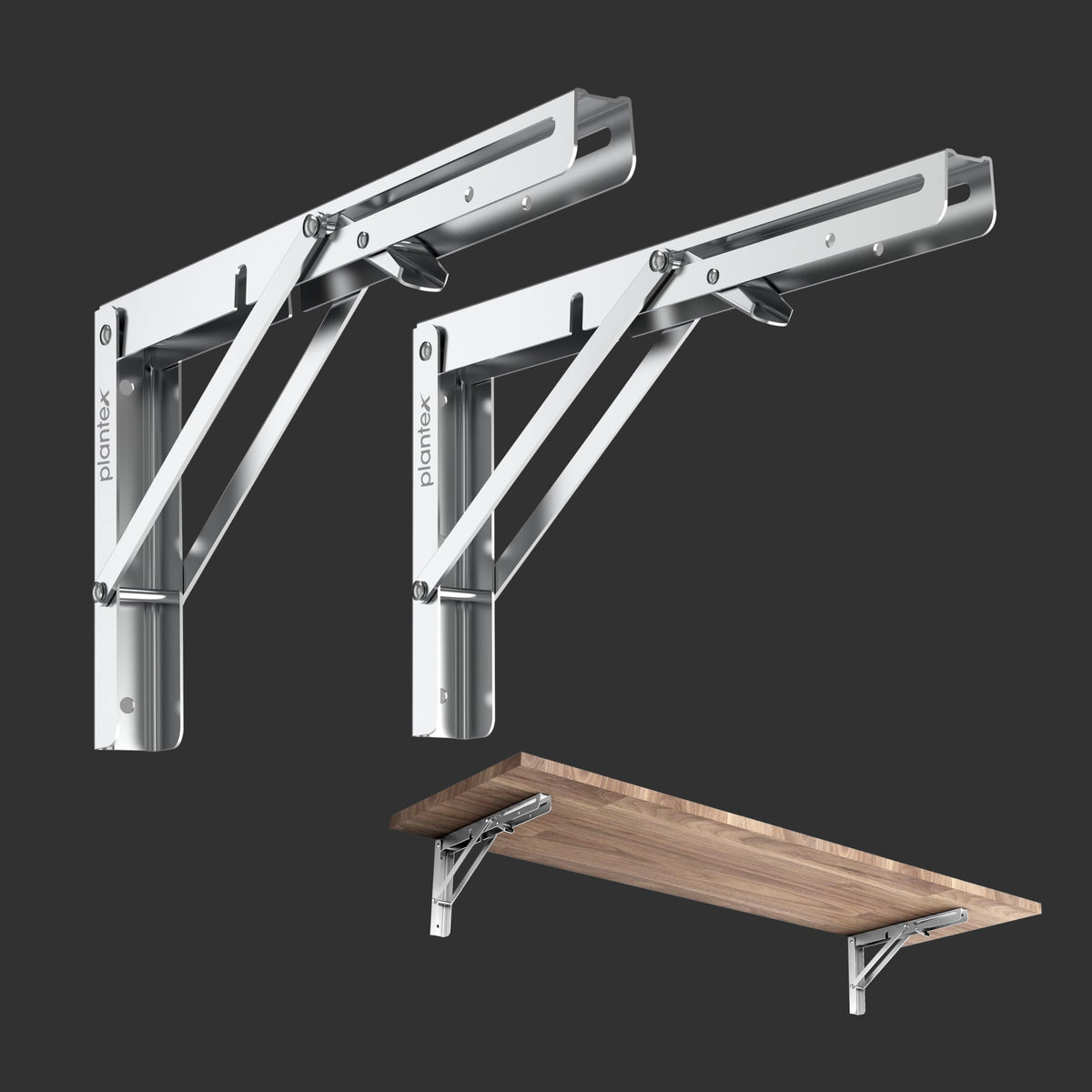 Plantex Heavy Duty 12 Inch Foldable Shelf Bracket/Stainless Steel Multipurpose Bracket/L Bracket/Space Saving Wall Bracket for Shelf/Folding Table Bracket for Home & Office (Pack of 2, Chrome)-1