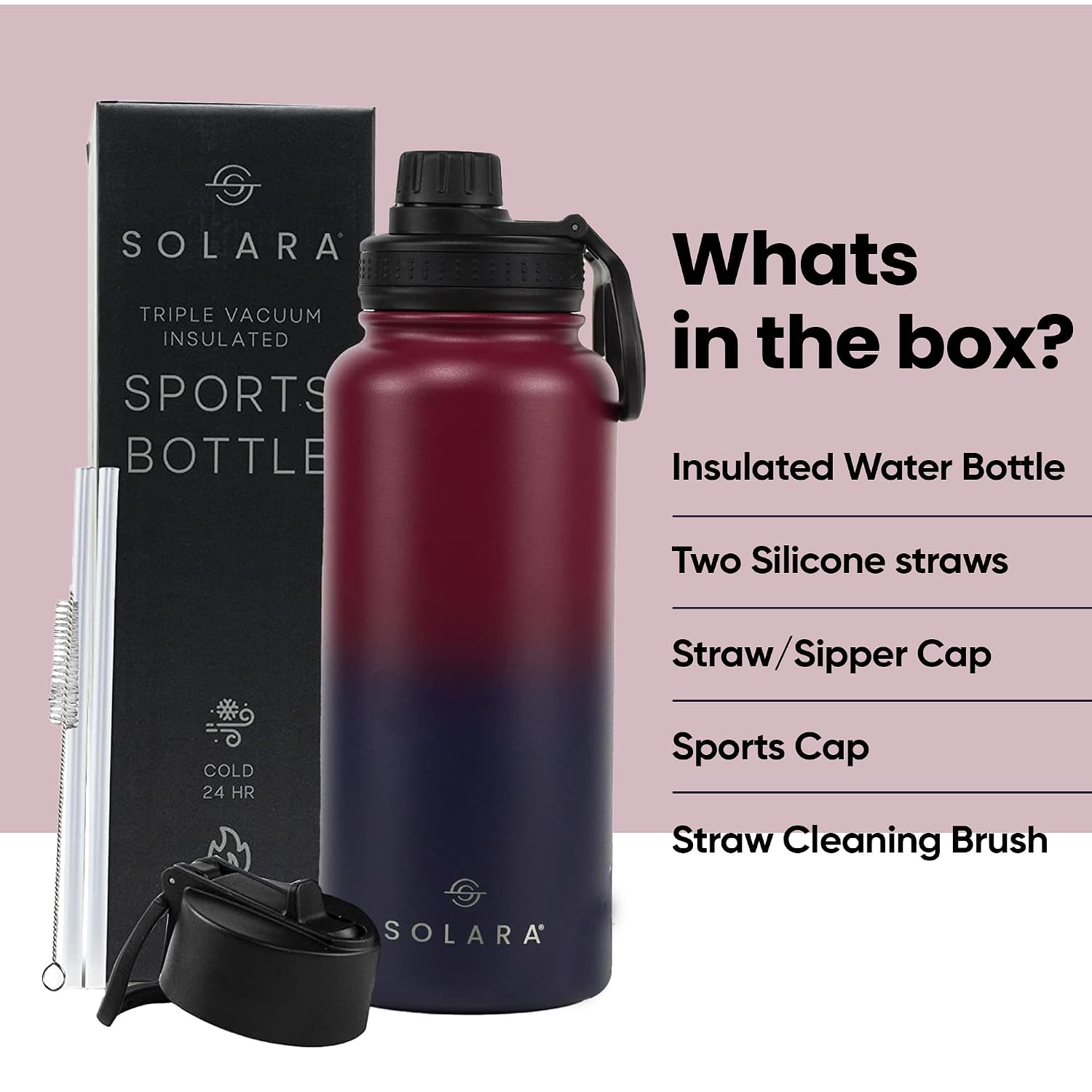 SOLARA Vacuum Insulated Water Bottle 1 litre | Hot Water Bottle | Hot and Cold Thermosteel bottle for Travel, Home, Office, School | Hot and Cold Sipper Bottle | Dark Intentions | 1L