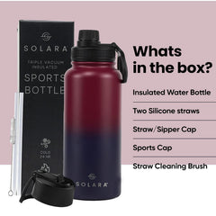 SOLARA Vacuum Insulated Water Bottle 1 litre | Hot Water Bottle | Hot and Cold Thermosteel bottle for Travel, Home, Office, School | Hot and Cold Sipper Bottle | Dark Intentions | 1L