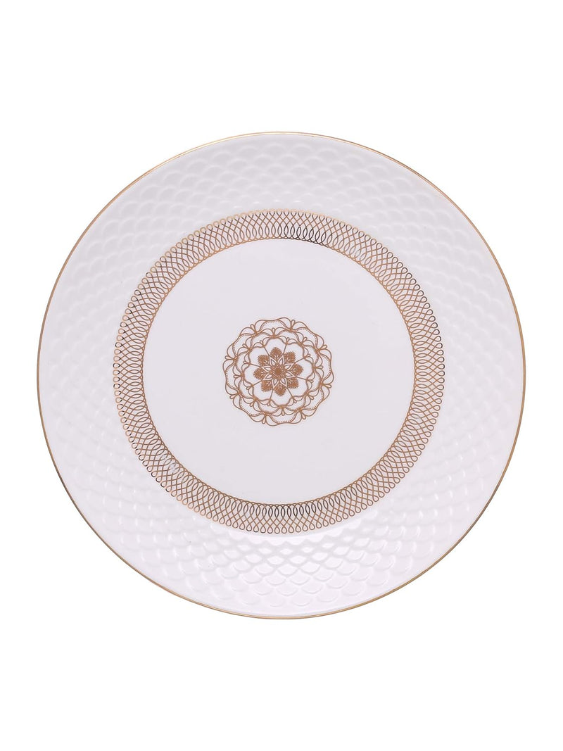 Clay Craft Ceramic Ripple Solid Dinner Set of 18 Pieces, Jaisalmer Real 22K Gold, for Family of 6, Dinner Set Ceramic, Crockery Set, Dining Set for Dinner, Plates and Bowls Set, Crockery Set for Gift