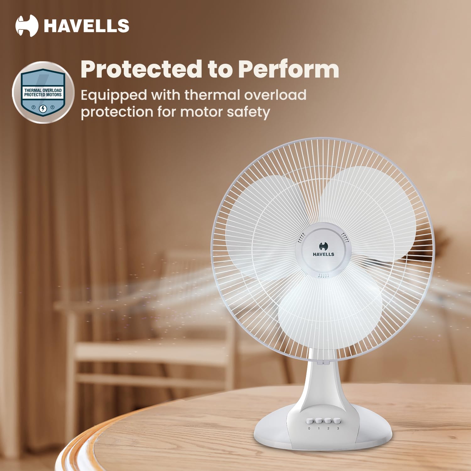 Havells Sameera 400mm Table Fan | Jerk free oscillation, 120 ribs guard, 3 Speed Settings, 1360 RPM Powerful Motor | Aerodynamically designed & balanced PP blades, 2 Year Warranty | (Pack of 1, White)