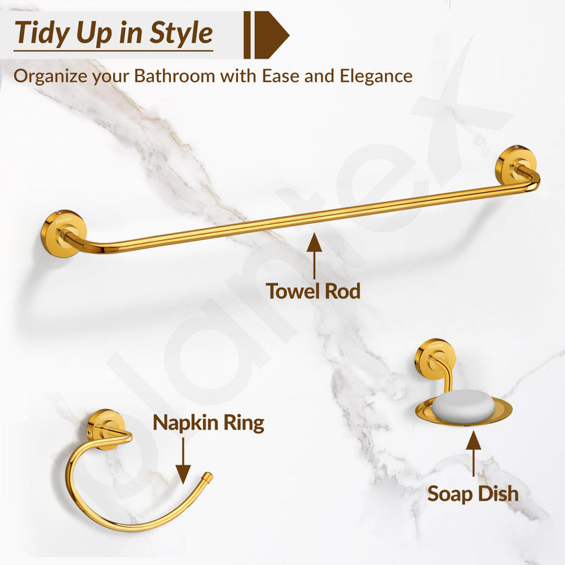 Plantex 304 Grade Stainless Steel Bathroom Accessories Set of 3 - Towel Hanger/Napking Holder/Dual Soap Holder for Bathroom - Daizy (Golden)-6