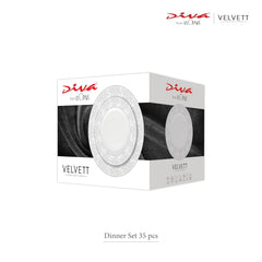 La Opala Diva Velvett Collection Opal Glass Crockery | for Family of 6 | Dinner Set 35 pcs Pearl Grey | Plates & Bowls for Dining | Microwave Safe | 100% Vegetarian | Extra Strong | Light & White