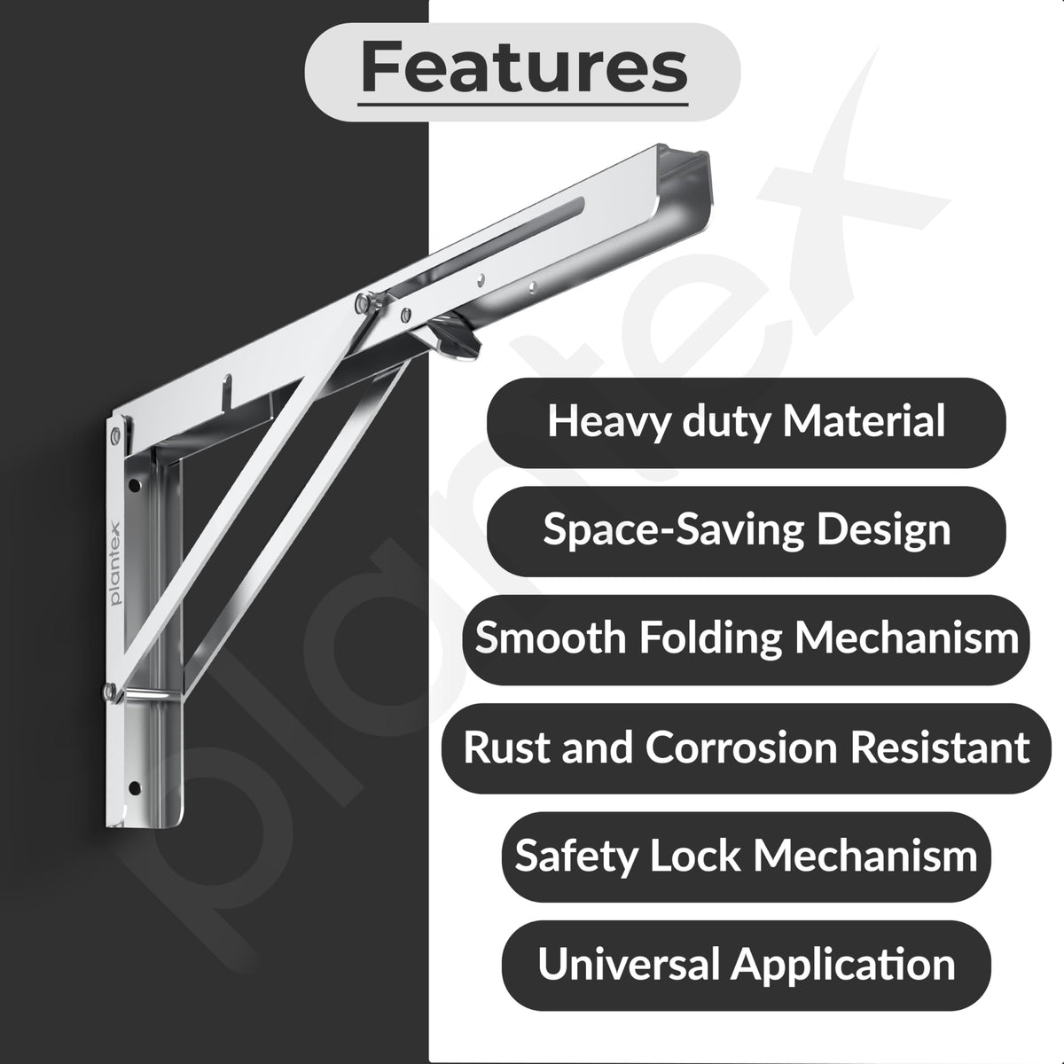 Plantex Heavy Duty 16 Inch Foldable Shelf Bracket/Stainless Steel Multipurpose Bracket/L Bracket/Space Saving Wall Bracket for Shelf/Folding Table Bracket for Home & Office (Pack of 2, Chrome)-2