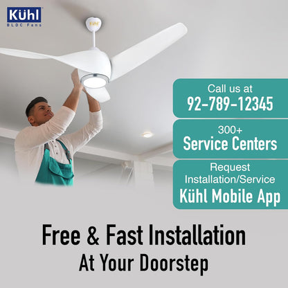 KUHL Twist L3 1320 mm 65% Power Saving BLDC Ceiling Fan | BEE 5 Star Rated & ISI Marked | High Air Flow|5Year Warranty on Motor By Brand | Free Installation | IoT – Operate via Mobile & Alexa | White