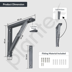 Plantex Heavy Duty 16 Inch Foldable Table Bracket/GI Steel Multipurpose Shelf Bracket/Space Saving Wall Bracket/Folding Bracket for Home & Office - Pair of 1 (Grey)-2