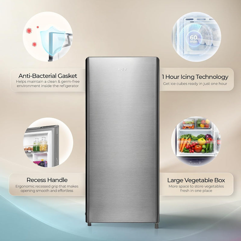 Haier 190 L 2 Star Direct Cool Single Door Refrigerator with Fast Ice Making, Easy Clean Back, Large Vegetable Box (HED-202TMSA-N, Moon Silver, 2026)-2