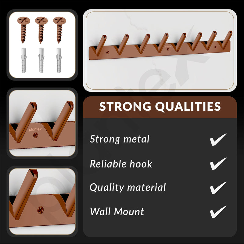 Plantex Wall Hooks for Hanging Cloth/Stainless Steel Towel Hangers/Bathroom Robe Hooks/Door Hangers/Square Wall Hook/Hook Rail for Hanging Keys - 8 Hooks (Pack of 2, PVD Rose Gold)-6
