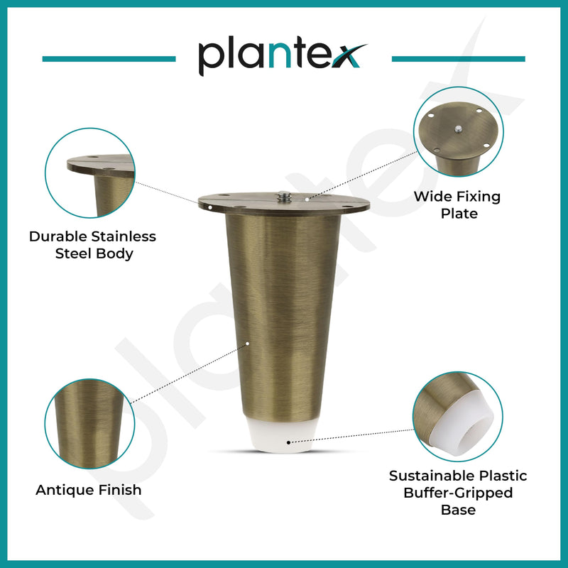 Plantex Heavy Duty Stainless Steel 4 inch Sofa Leg/Bed Furniture Leg Pair for Home/Furniture Legs for Table/Support Legs/Sofa Furniture Leg (Brass Antique) Set of 10 Pcs-4