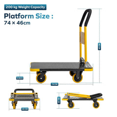 Corvids 200 Kg Heavy-Duty Folding Metal Hand Platform Trolley/Truck | 2-Year Warranty | Portable & Compact Industrial Dolly Cart with 360 Rotating Wheels for Home, Office & Warehouse Use