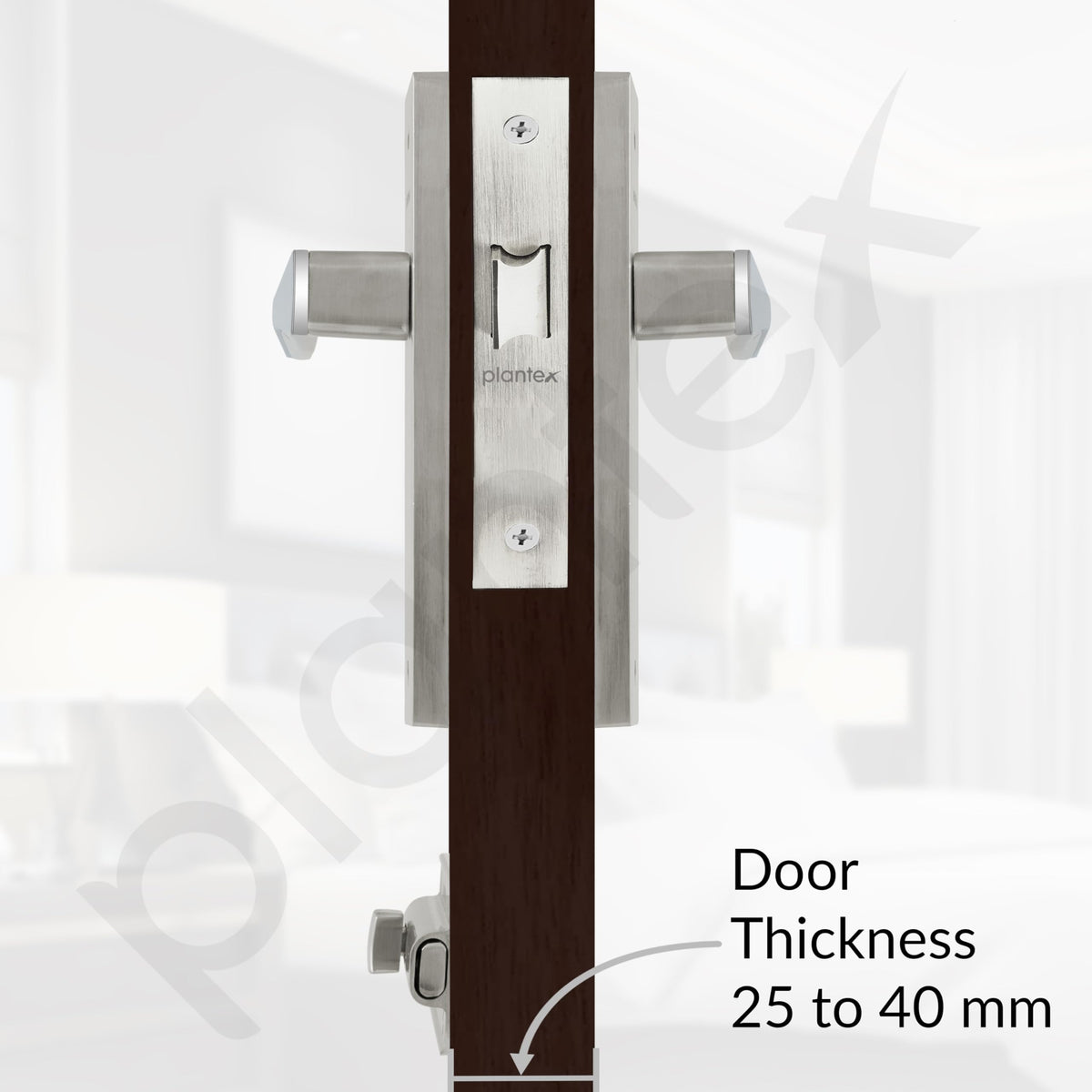 Plantex Heavy Duty Door Lock “ Bathroom Door Lock/Mortise 8inch Keyless Plate Handle Set for Home/Bathroom/Store Room/Balcony/Office with Baby Latch (8085, Steel Satin and Chrome)-3