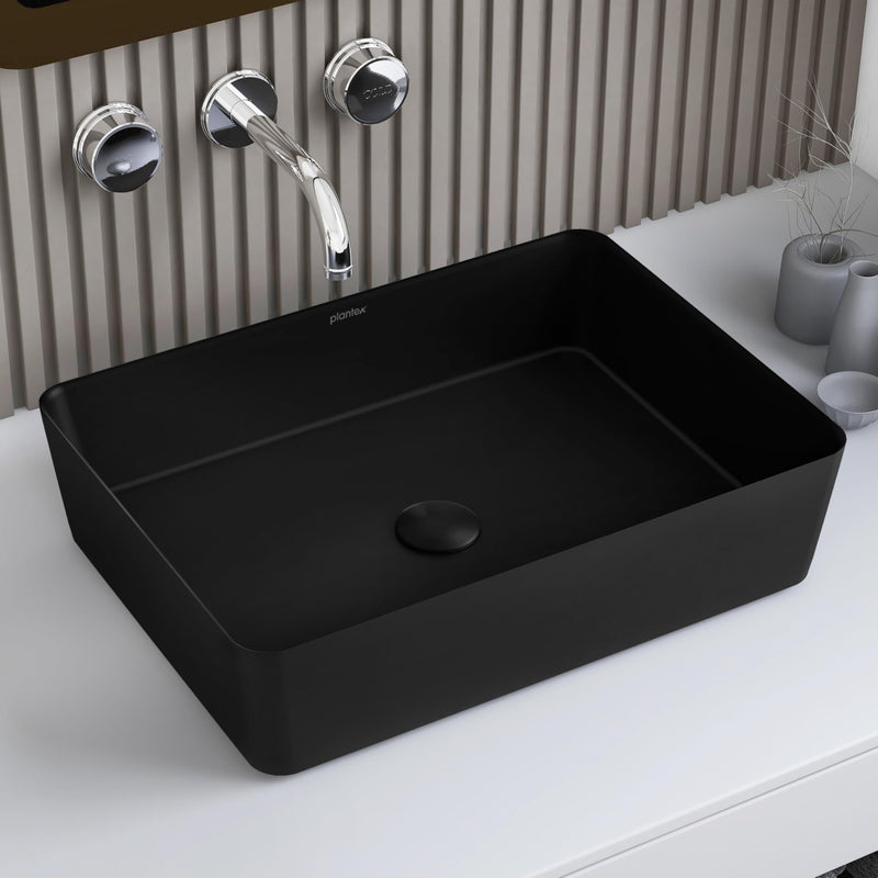 Plantex Melamine Wash Basin/Black Washbasin/Counter Top basin for Bathroom/Restaurants/Office (Black, 18 x 13 x 4.5 Inch)-1