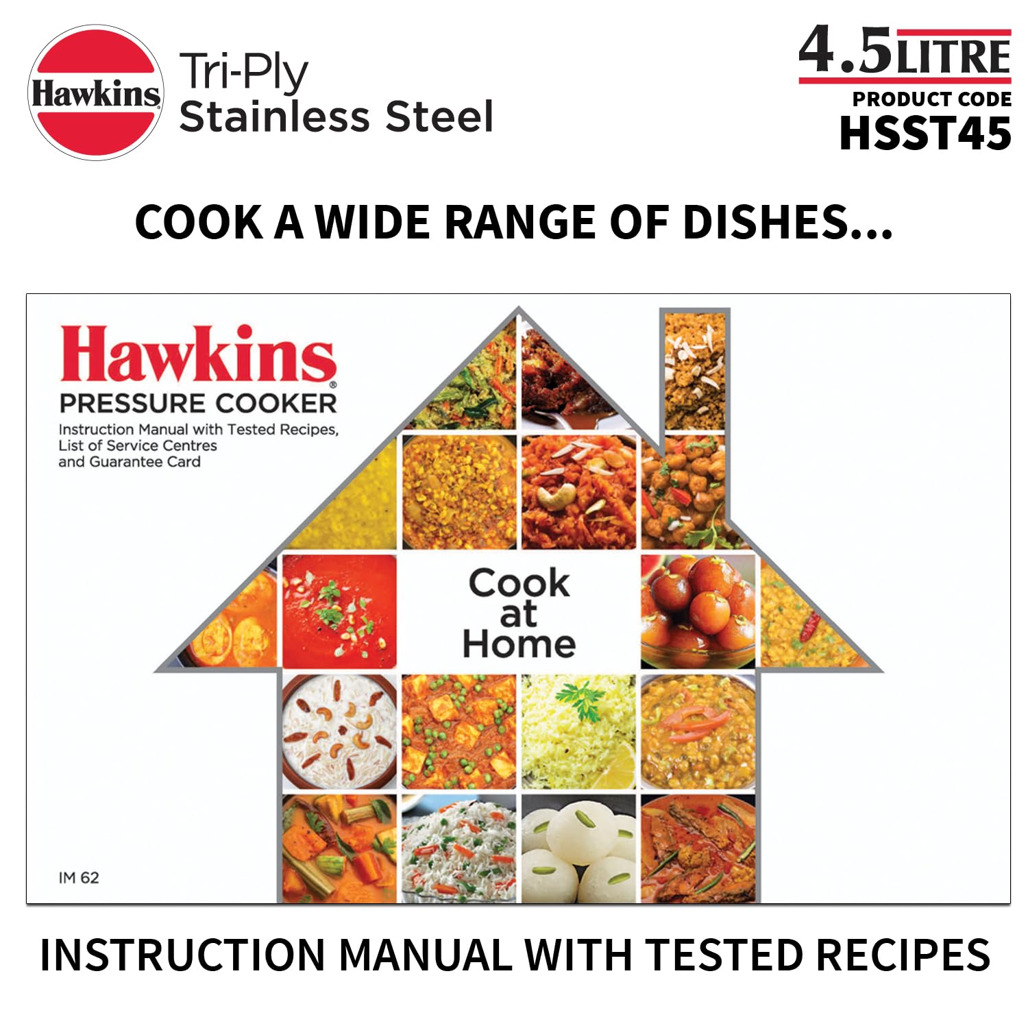Hawkins 4.5 Litre Triply Stainless Steel Pressure Cooker, Inner Lid Cooker, Silver (HSST45)
