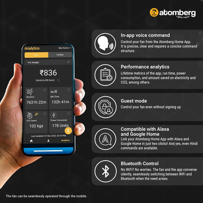 atomberg Aris Starlight 1200mm BLDC Ceiling Fan with Underlight, IoT & Remote Control | Smart Fan with Noiseless Operation (Marble White)