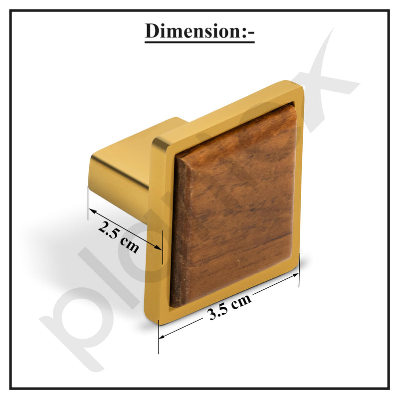 Plantex Knobs for Drawer | Kitchen Cabinet Knobs | Pulls Handles Knobs for Wardrobe, Kitchen | Square Drawer Pulls and Knobs- Pack of 1 (Gold & Wood)-3