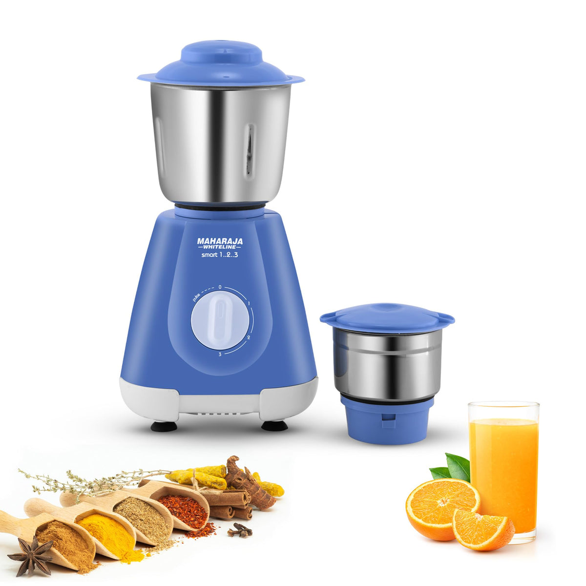 Maharaja Whiteline Neo 1..2..3 Mixer Grinder | 500 W Motor, 20,000 RPM | Long Running Time, Cooler Operation | Durable Coupler, Vacuum Foothold | Stainless Steel Blades | 2 Versatile Jars