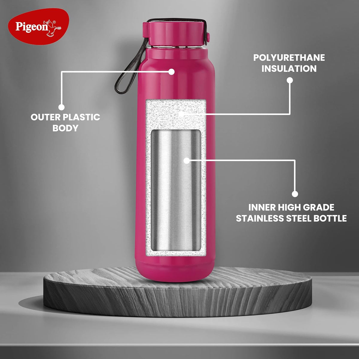 Pigeon by Stovekraft Radiant Insulated Stainless Steel Wide Mouth Water Bottle 750 ml, Leak Proof