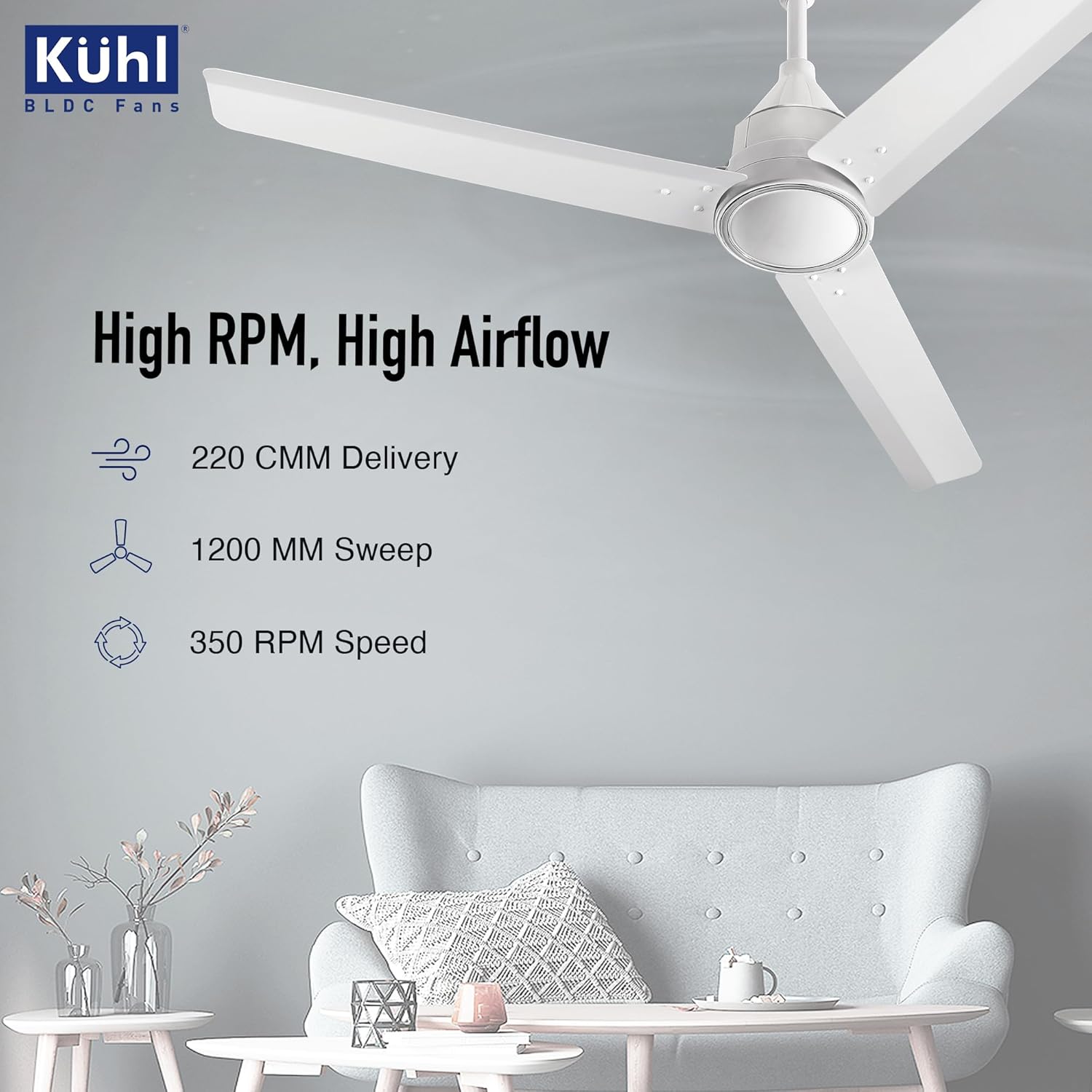KUHL Arctis A4 1200MM 65% Stylish Power Saving BLDC Ceiling Fan with Remote | 29W | BEE 5 Star Rated & ISI Marked | High Air Flow | 5 Year Brand Warranty On Motor | White