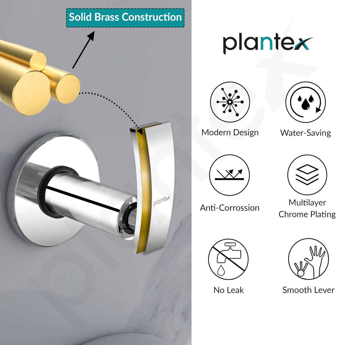 Plantex Pure Brass Concealed Stop Cock/Concealed Stop Valve Tap for Bathroom with Teflon Tape & Adjustable Brass Wall Flange 15 mm (ZUR-1516-Silver)-5