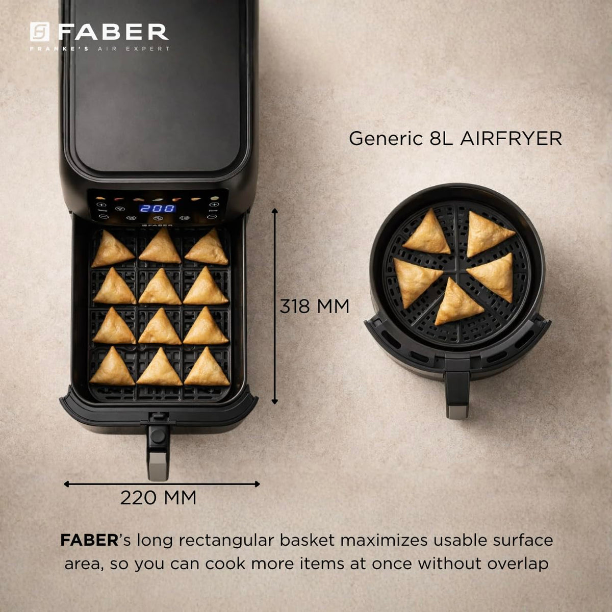 Faber 8 L 1700W Digital Air Fryer | Fry, Bake, Roast | 85% Less Oil, 200°C Swirl Heating Technology | 7-Preset Menu, Tou