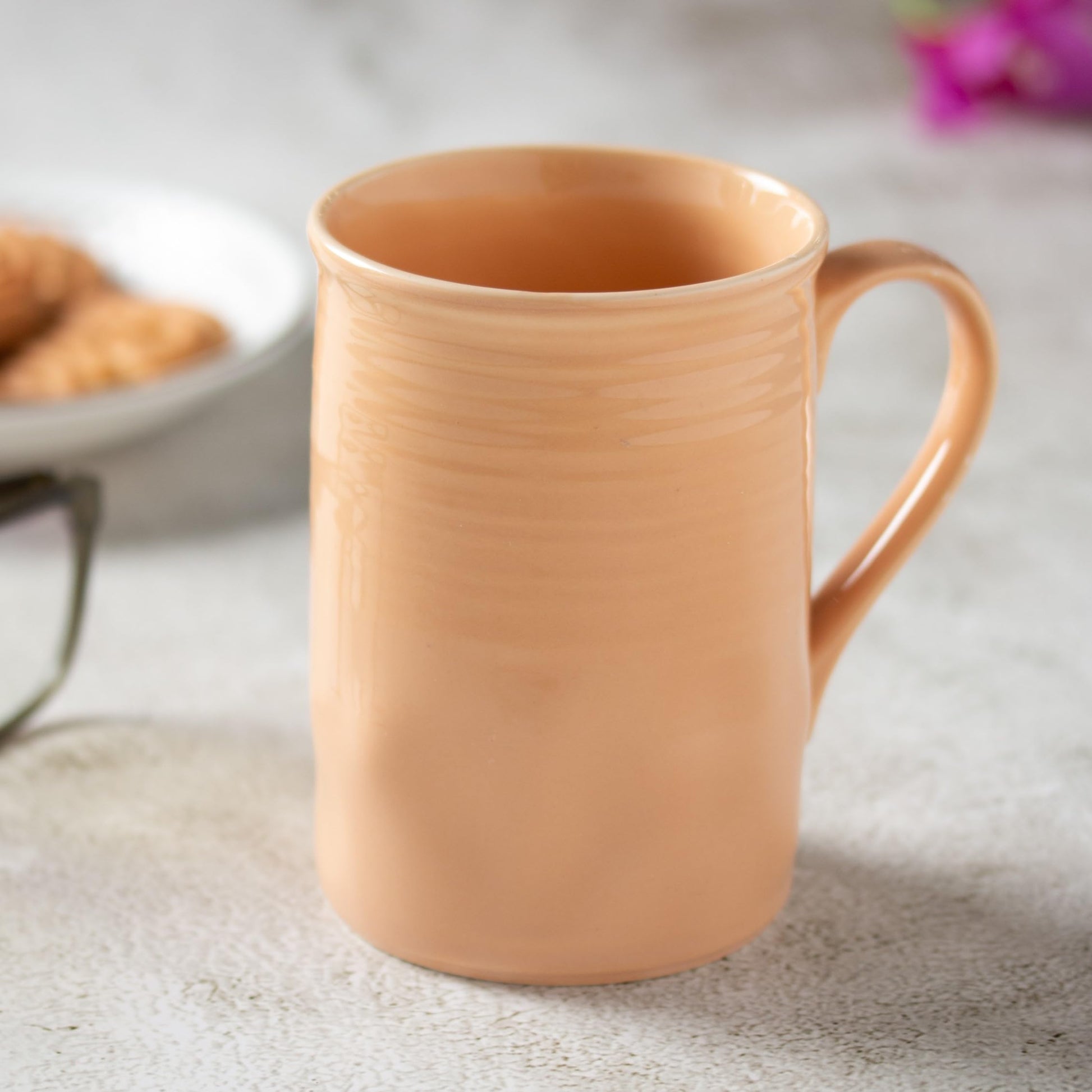 Clay Craft Fine Ceramic YOLO Solid Self Design Milk/Coffee Mugs - 340 ml (Pink, 1 Piece)
