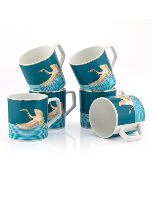 Clay Craft Fine Ceramic Director Printed Tea/Coffee Set of 6-200 ml Each (Blue), Tea Cup Set of 6, Microwave & Dishwasher Safe, Mugs for Coffee, Cups Set of 6, Mug Set, Gift Set, Ideal for Gifting