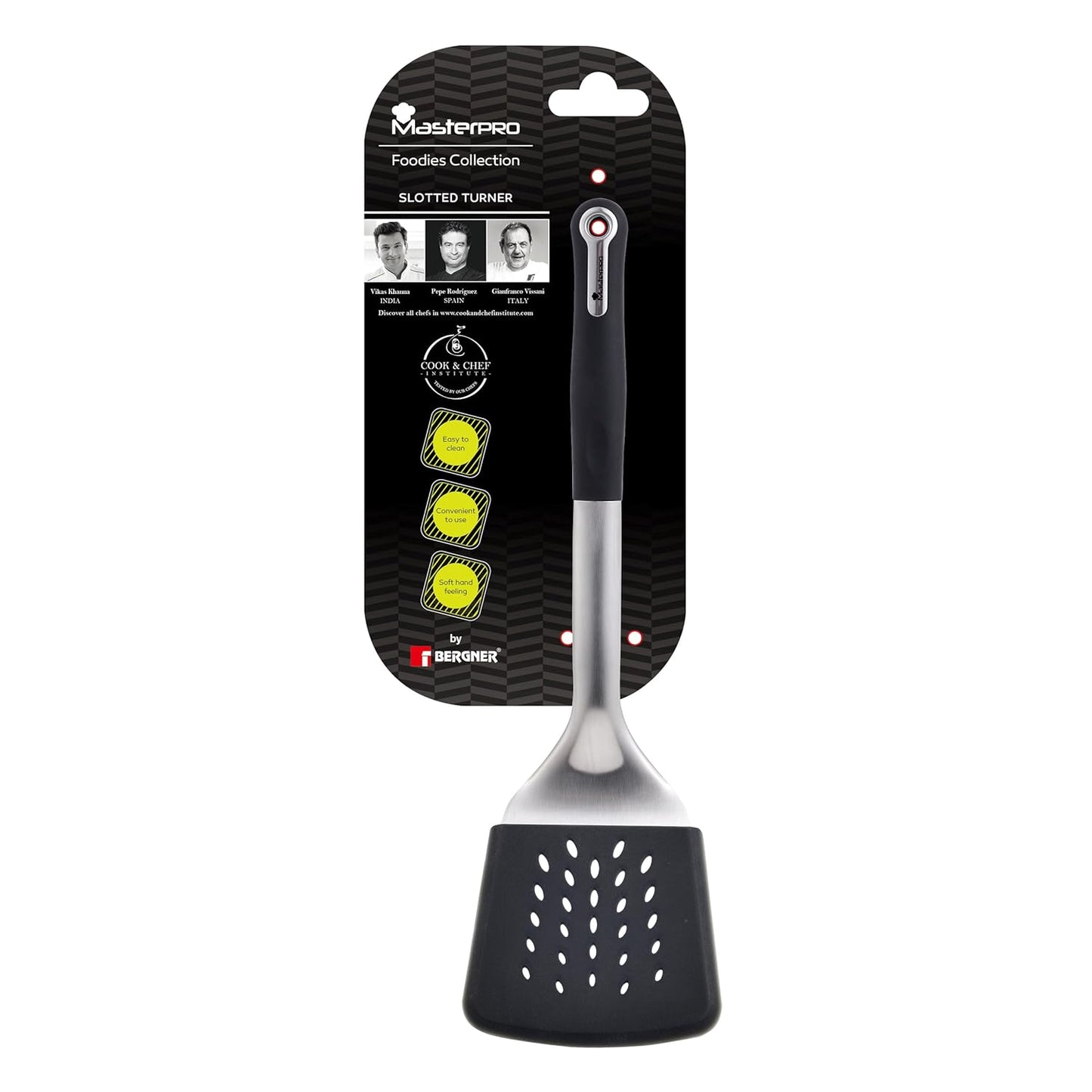 BERGNER Master Pro Non-Stick Slotted Turner Spatula with Silicone Cover (Black), Standard