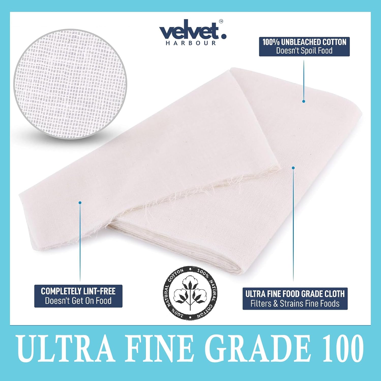 Muslin Cheese Cotton Cloth, 1x1.2 Meter, 1 Pack, Food Grade - Strainer for Cheese, Paneer, Roti Wrap, Momos, Sprouts, Juice & Idly Steaming, Crafting