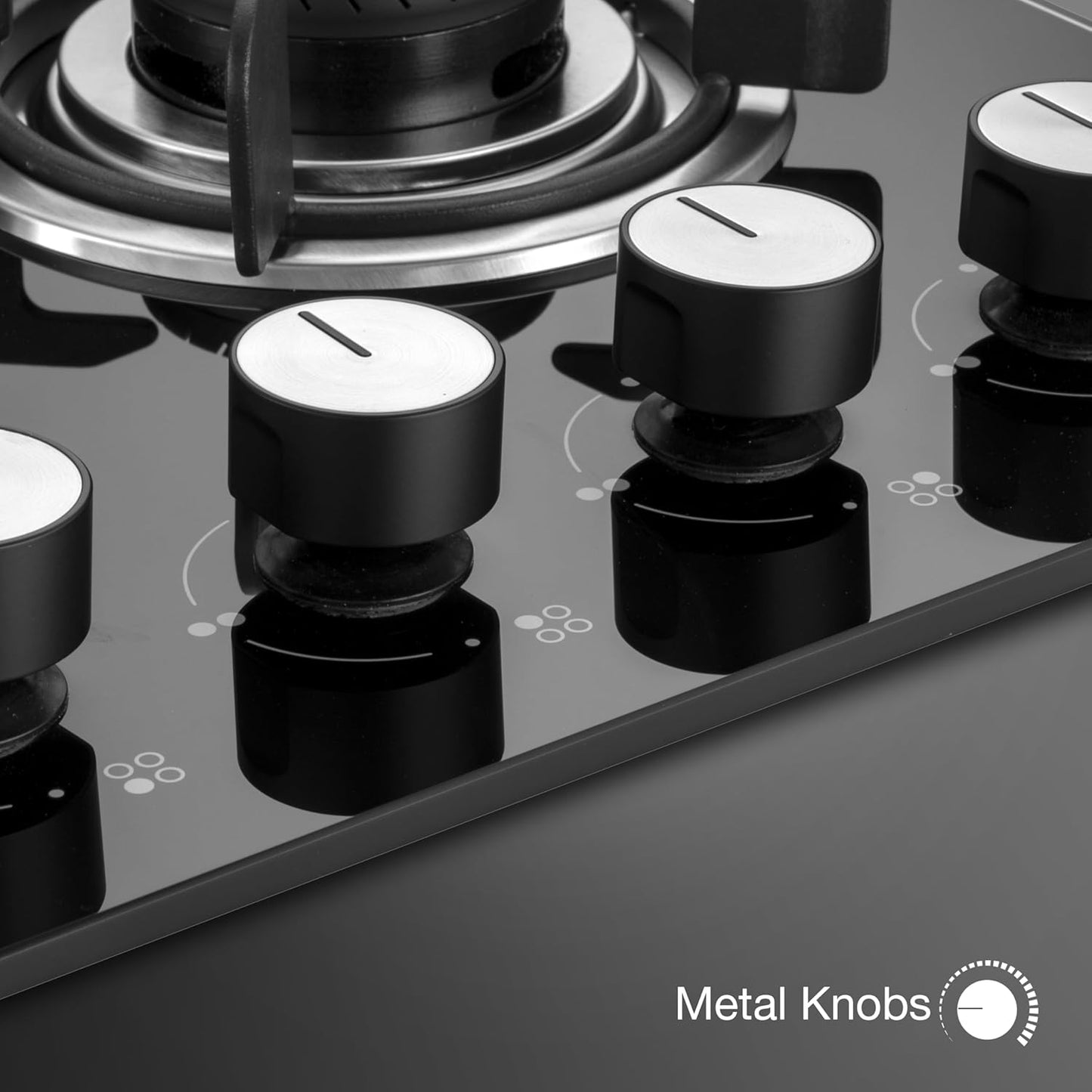 KAFF 4 Burners Open Built-In Hob & Hobtop For Modular Kitchen -8 MM|Auto Electric Ignition Glass Top|Tornado Style Burners| Enamelled Matt Finish, Easy Grip Knobs, Toughened Glass (Black,80CM)