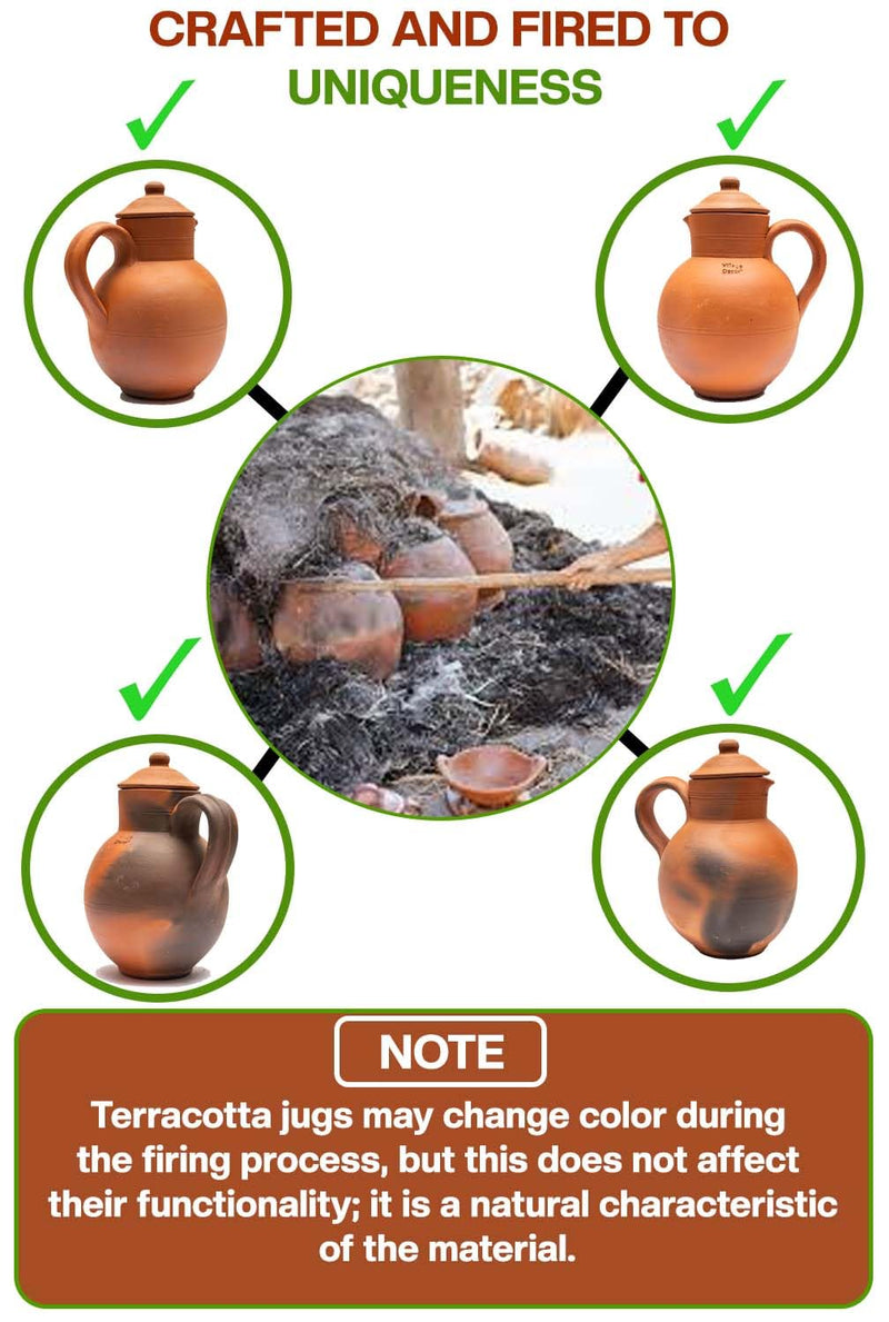 Village Decor Handmade Terracotta Preseasoned Clay Classic Water jug 1.5-2 Liter (Clay jug with lid)
