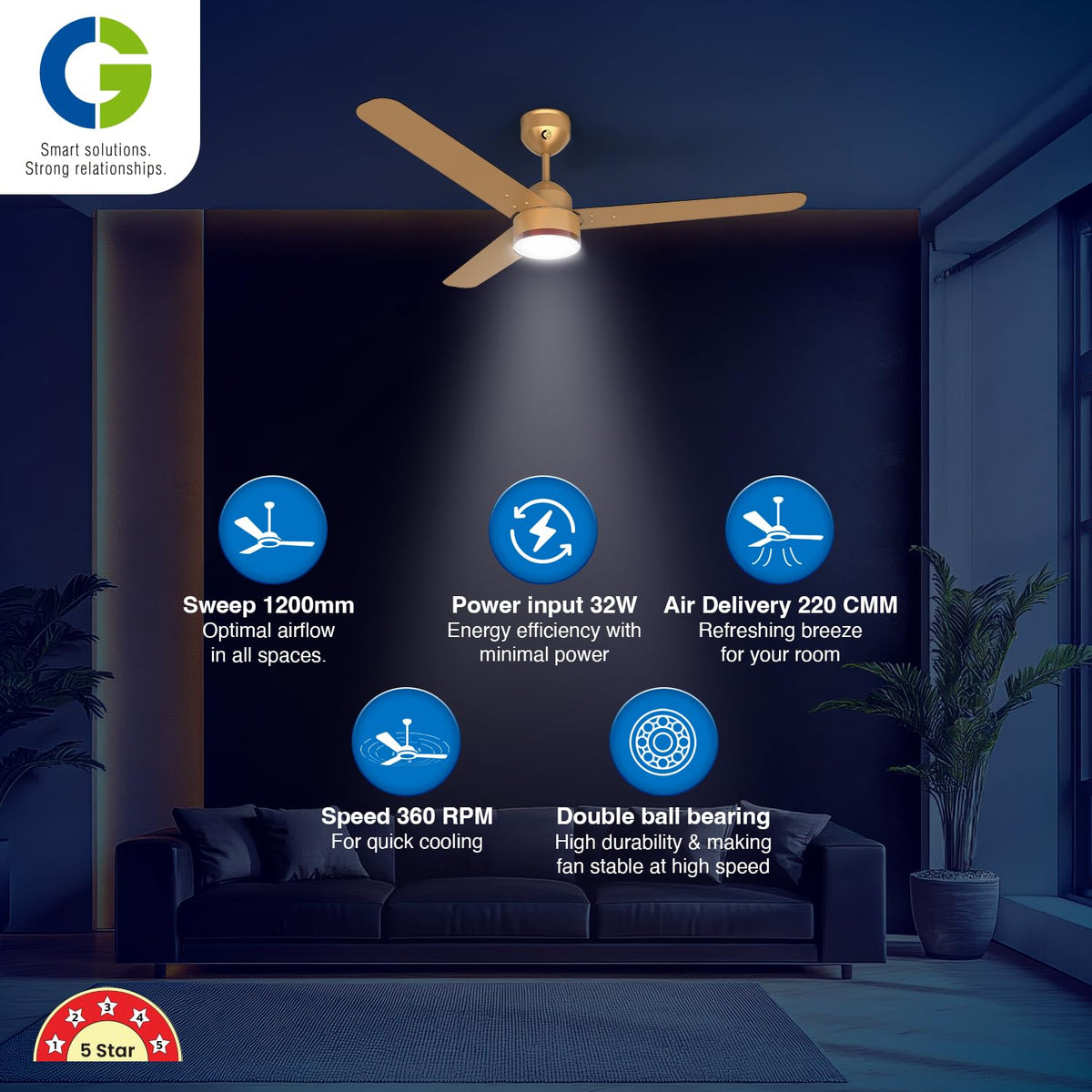 CG AeroSwift Prime BLDC 1200 mm Ceiling Fan with LED Downlight | 5 Star-3