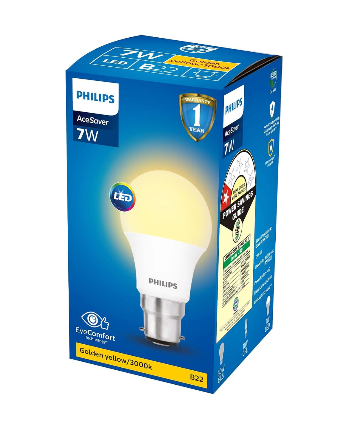 Philips b22d LED Bulb, (Golden Yellow, 7W) Pack of 2