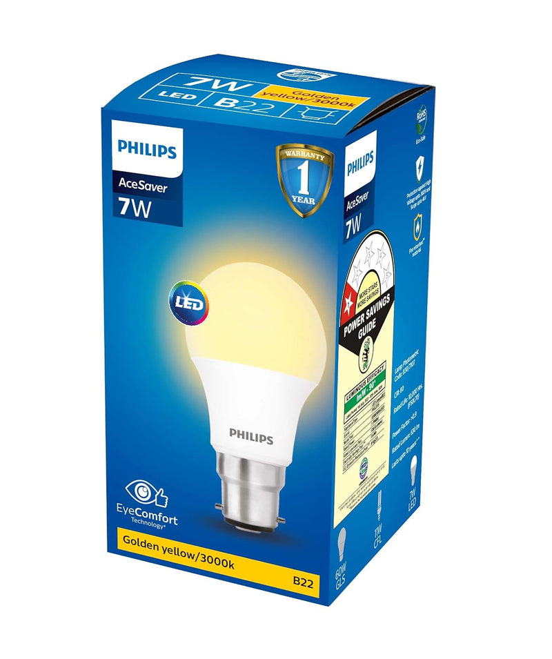 Philips b22d LED Bulb, (Golden Yellow, 7W) Pack of 2