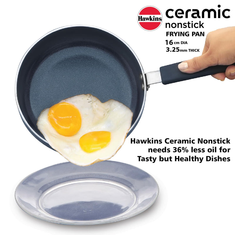 Hawkins Ceramic Nonstick Induction Frying Pan, 16 cm Diameter, Granite Omlette Egg/Fish Fry Pan, Blue (ICF16)