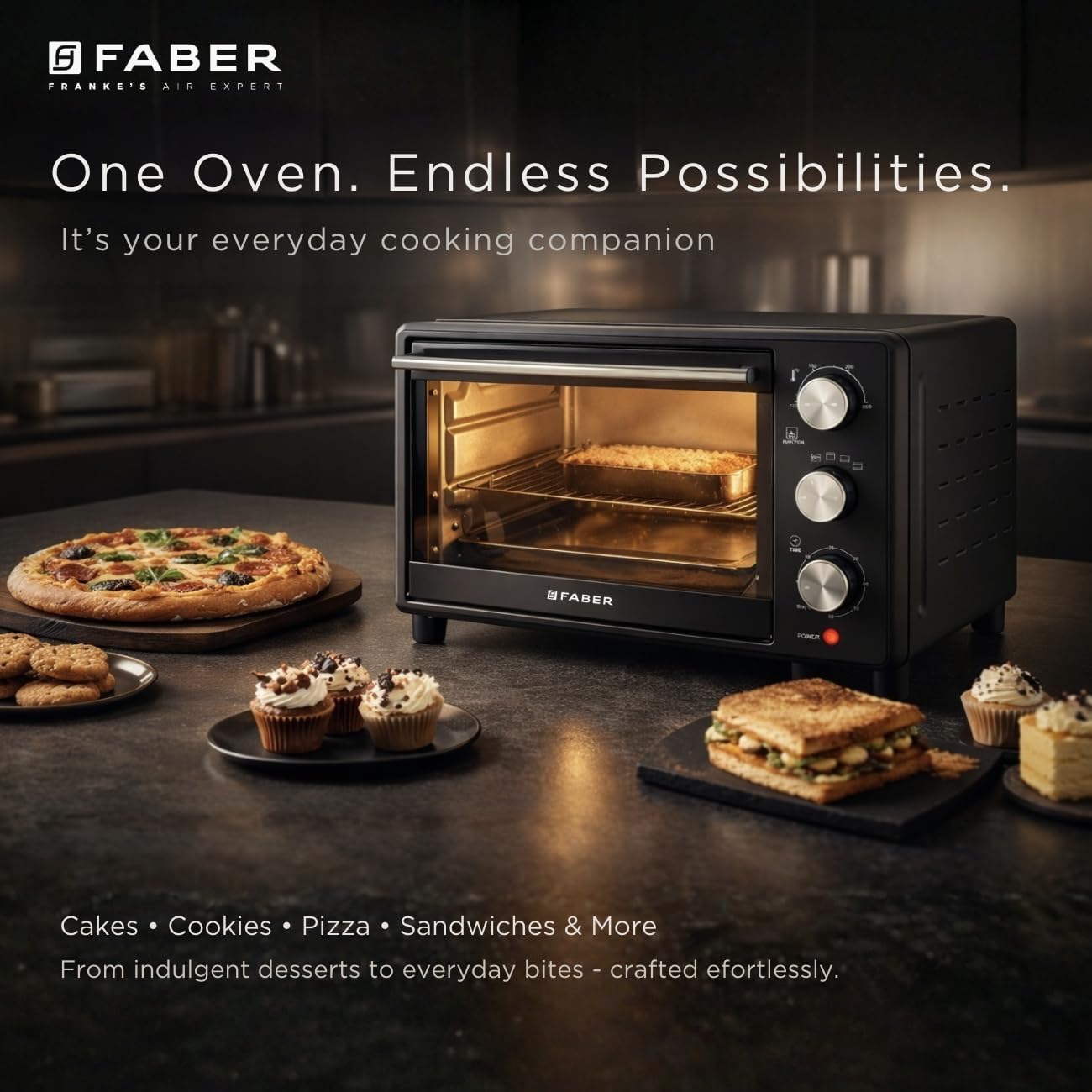 Faber FOTG 24L Neo|1500 Watts OTG|Bake,Toast, Grill| 4 Stage Functions,Upper & Lower Heating|Cool-Touch Handle, Heat Resistant Glass, Indicator Light, Auto-Shut, Ready Bell| Removable Crumb Tray