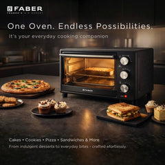 Faber FOTG 24L Neo|1500 Watts OTG|Bake,Toast, Grill| 4 Stage Functions,Upper & Lower Heating|Cool-Touch Handle, Heat Resistant Glass, Indicator Light, Auto-Shut, Ready Bell| Removable Crumb Tray