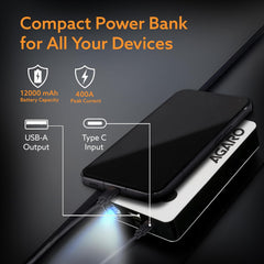 AGARO Primo Portable Jump Starter for Car & Bike, 12000mAh Battery, 3 in 1, Power Bank, LED Flashlight 3 Mode, Safety Protection, Type C Charge, Petrol & Diesel Engine Compatible, with Carry Bag
