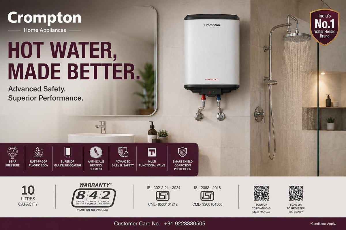 Crompton Versa DLX Aswh-6710 10 L 5 Star Rates Storage Wall Water Heater(Geyser) With Free Installation (Superior Glasslined Technology, Anti Scale (ASWH-6710 (Versa Dlx)))-2