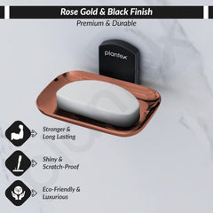 Plantex 304 Grade Stainless Steel Soap Holder for Bathroom/Soap Dish for Bathroom/Soap Bar Holder/Bathroom Accessories - Parv (Rose Gold & Black)-3