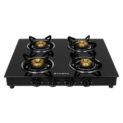 Faber Gas stove 4 Burner Glass Cooktop (Grand 4BB BK) Manual Ignition, Black