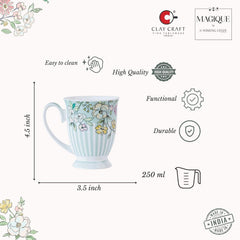 Magique by The Wishing Chair x ClayCraft : Trellis Happy Days Ceramic Coffee Mug – 300 ml | Handcrafted Floral Cup | Elegant Lightweight Coffee Mug | Microwave & Dishwasher Safe | Tea Mug