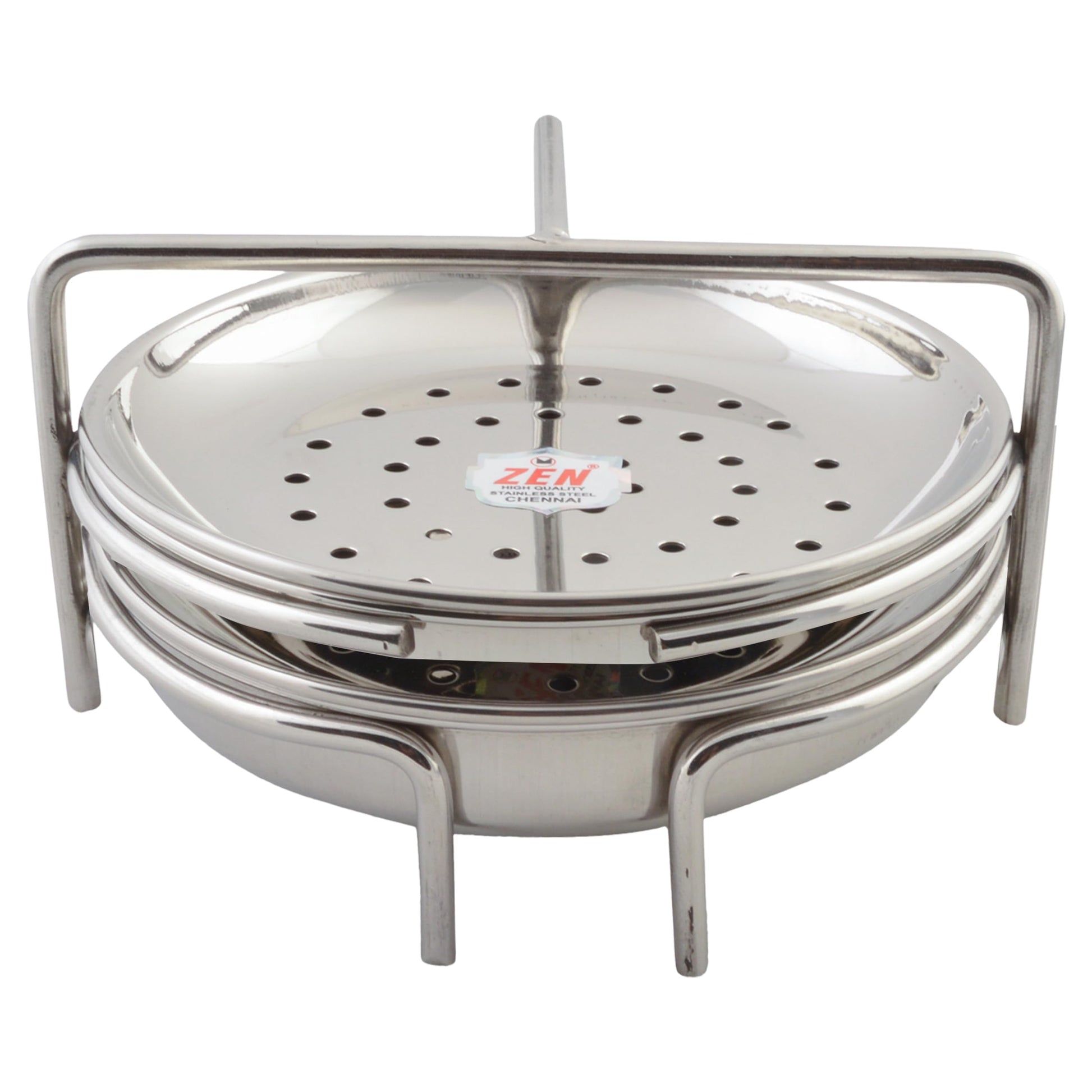 JAIN Stainless Steel 2in1 Thatte Idly Stand | Dhokla Maker & Idiappam Stand - 8 Plates Thatte Idli Plate & Momos Steamer Stand (4 Thattu Idly Plates, 4 Idiappam Plates, 1 Stand) - Silver