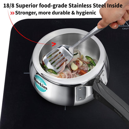 Hawkins 1.5 Litre Triply Contura Induction Pressure Cooker, Triply Stainless Steel, Contura shaped, Silver (SSTCO15)