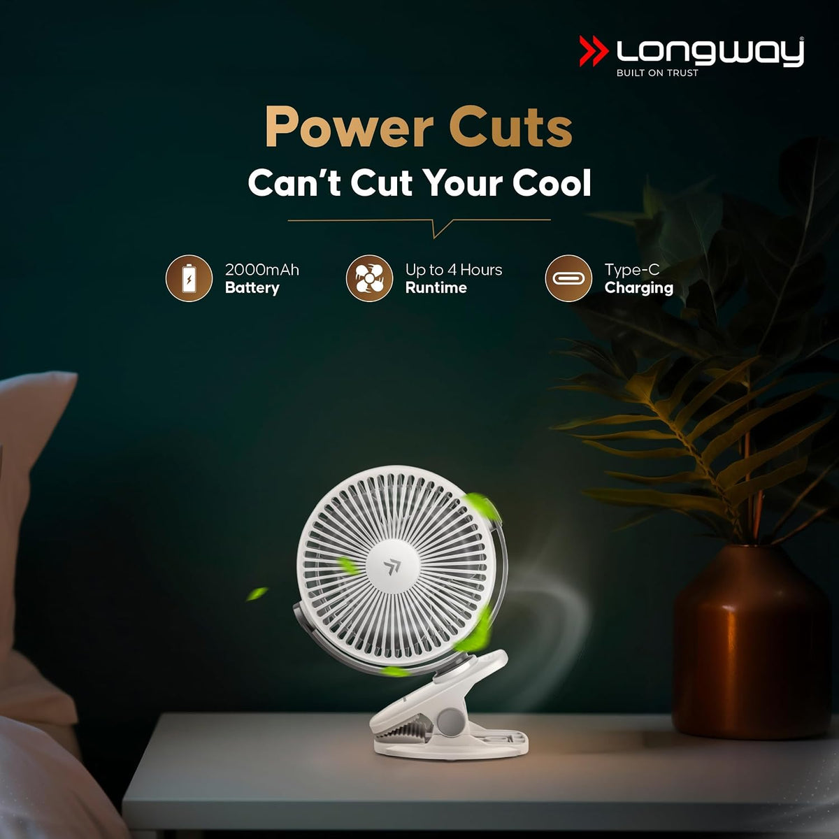 LONGWAY Clipzy Portable Rechargeable Clip Fan with 360° Rotation-4