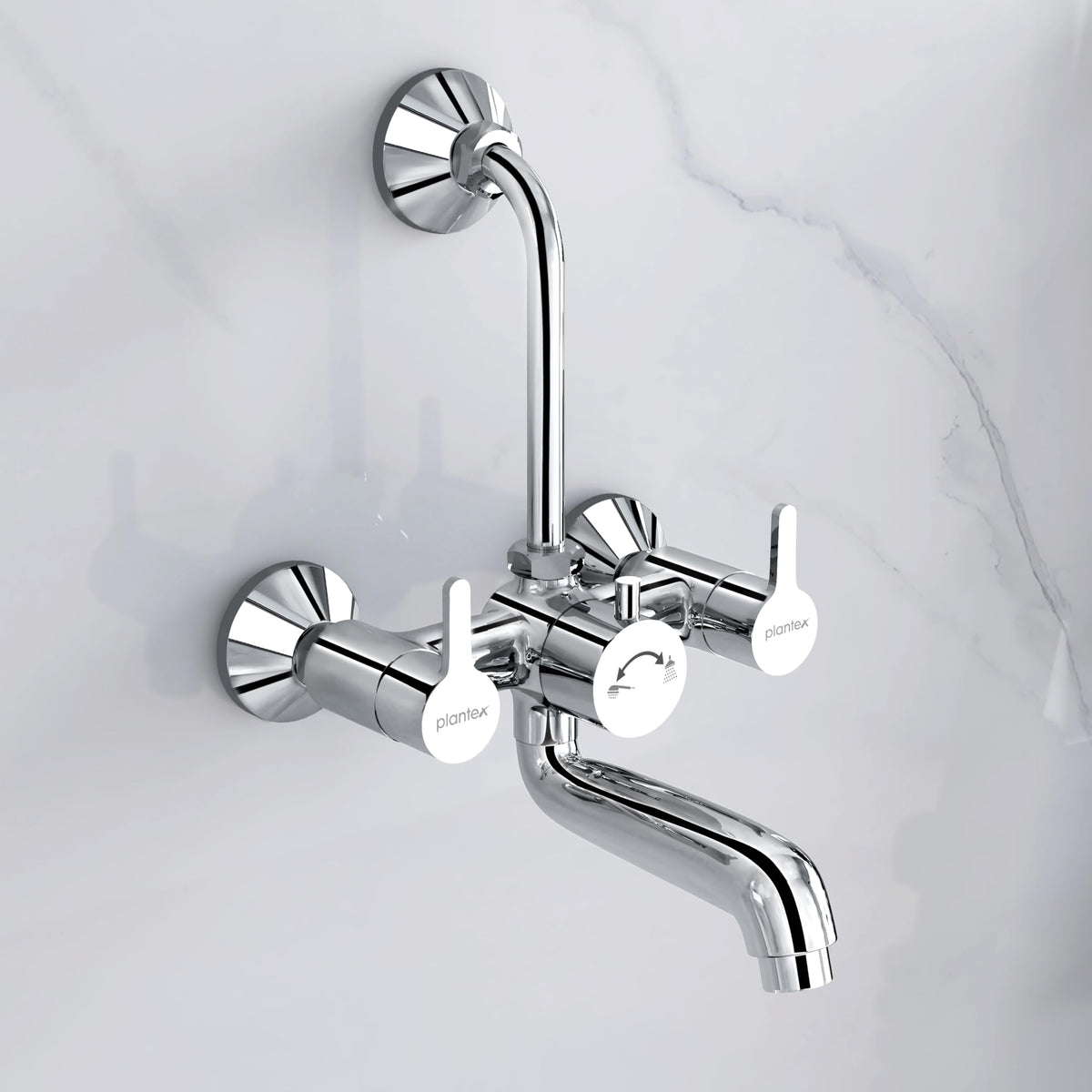 Plantex Pure Brass Wall Mixer for Bathroom 2 in 1 with L-Bend Provision for Overhead Shower/Mixer Tap for Bathroom with Water Saving Nozzle Aerator - 7 Year Warranty by Plantex (Ore-1420, Chrome)-1