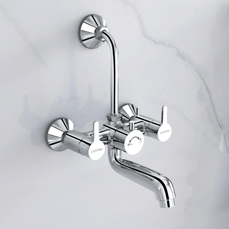 Plantex Pure Brass Wall Mixer for Bathroom 2 in 1 with L-Bend Provision for Overhead Shower/Mixer Tap for Bathroom with Water Saving Nozzle Aerator - 7 Year Warranty by Plantex (Ore-1420, Chrome)-1