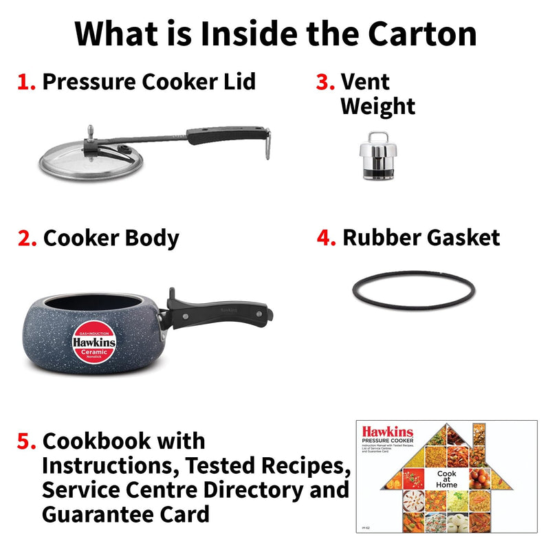 Hawkins 2 Litre Ceramic Nonstick Pressure Cooker, Induction Inner Lid Cooker, Granite Contura shaped Cooker, Blue (ICC20)